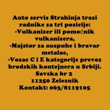 Auto servis Strahinja trazi radnike za tri pozicije
